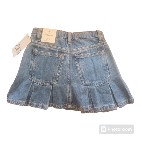 ZARA Girl's Blue Pleated Denim Skirt - Size 8 - Picture 3 of 3